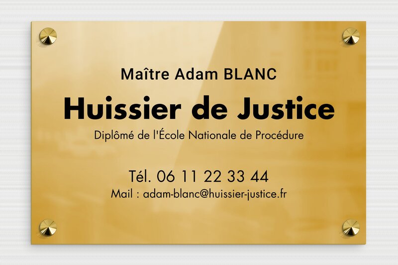 Plaque Huissier de justice - Laiton - 300 x 200 mm - poli - screws-caps - plaquepro-job-huissier-002-3