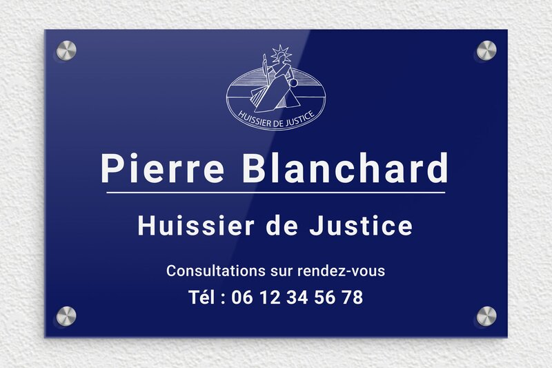 Plaque Huissier de justice - Plexiglass - 300 x 200 mm - bleu-blanc - screws-caps - plaquepro-job-huissier-002-4