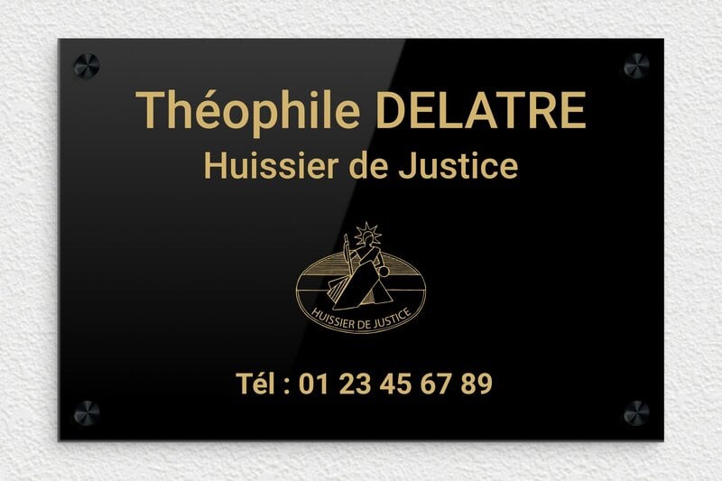 Plaque Huissier de justice - Plexiglass - 300 x 200 mm - noir-or - screws-caps - plaquepro-job-huissier-004-4