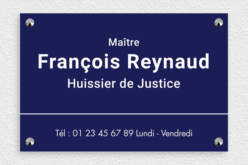 Plaque Huissier de justice - PVC - 300 x 200 mm - bleu-marine-blanc - screws-caps - plaquepro-job-huissier-005-4