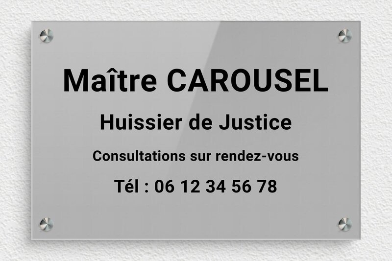 Plaque Huissier de justice - Plexiglass - 300 x 200 mm - gris-noir - screws-spacer - plaquepro-job-huissier-007-1