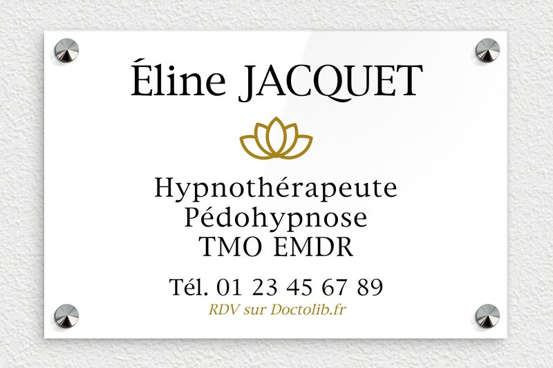 Plaque Hypnothérapeute - Plexiglass - 300 x 200 mm - custom - screws-caps - plaquepro-job-hypnotherapeute-001-0