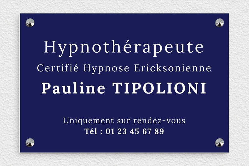 Plaque Hypnothérapeute - PVC - 300 x 200 mm - bleu-marine-blanc - screws-caps - plaquepro-job-hypnotherapeute-005-4