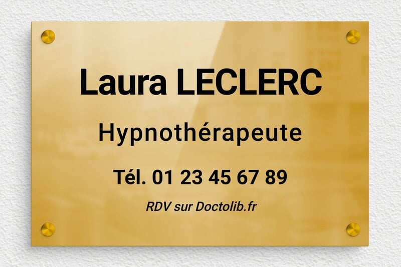 Plaque Hypnothérapeute - Laiton - 300 x 200 mm - poli - screws-spacer - plaquepro-job-hypnotherapeute-quadri-001-1