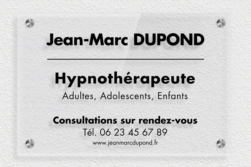 Plaque Hypnothérapeute - Plexiglass Transparent - 300 x 200 mm - transparent - screws-spacer - plaquepro-job-hypnotherapeute-quadri-003-3