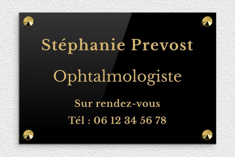 Plaque ophtalmologue - Plexiglass - 300 x 200 mm - noir-or - screws-caps - plaquepro-job-ophtalmologie-002-4