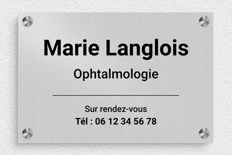 Plaque ophtalmologue - Aluminium - 300 x 200 mm - anodise - screws-spacer - plaquepro-job-ophtalmologie-005-4