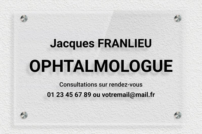 Plaque ophtalmologue - Plexiglass Transparent - 300 x 200 mm - transparent - screws-spacer - plaquepro-job-ophtalmologie-009-1