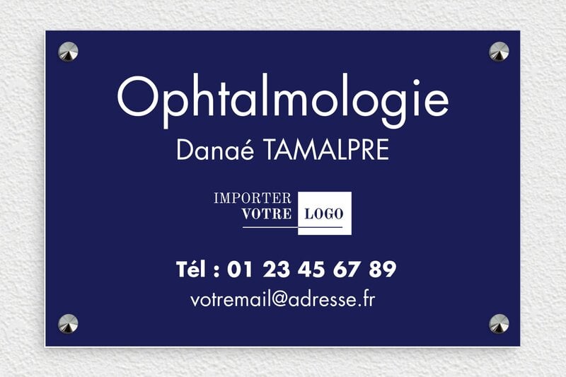Plaque ophtalmologue - PVC - 300 x 200 mm - bleu-marine-blanc - screws-caps - plaquepro-job-ophtalmologie-010-4