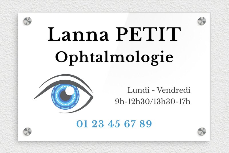 Plaque ophtalmologue - Plexiglass - 300 x 200 mm - custom - screws-caps - plaquepro-job-ophtalmologie-quadri-003-3