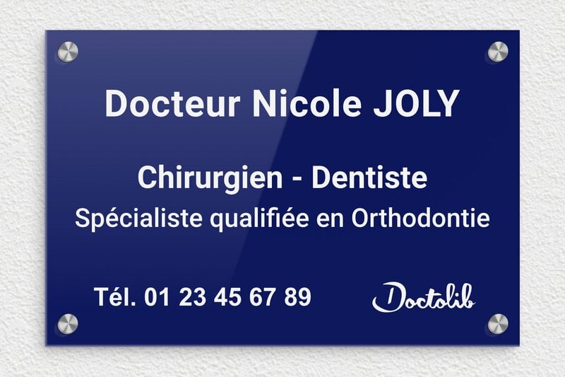Plaque orthodontiste - Plexiglass - 300 x 200 mm - bleu-blanc - screws-caps - plaquepro-job-orthodontiste-002-0