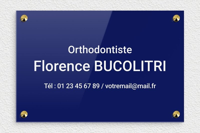 Plaque orthodontiste - Plexiglass - 300 x 200 mm - bleu-blanc - screws-caps - plaquepro-job-orthodontiste-005-4