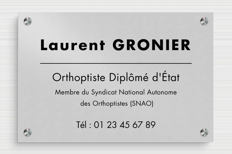 Plaque Orthoptiste - Aluminium - 300 x 200 mm - anodise - screws-spacer - plaquepro-job-orthoptiste-004-1