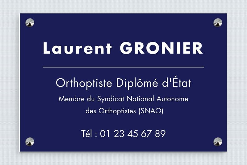 Plaque Orthoptiste - PVC - 300 x 200 mm - bleu-marine-blanc - screws-caps - plaquepro-job-orthoptiste-004-4