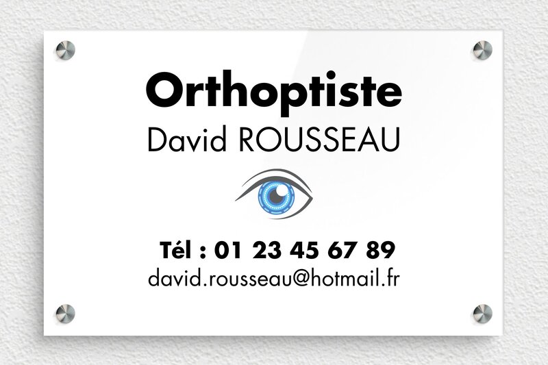 Plaque Orthoptiste - Plexiglass - 300 x 200 mm - custom - screws-spacer - plaquepro-job-orthoptiste-quadri-001-3