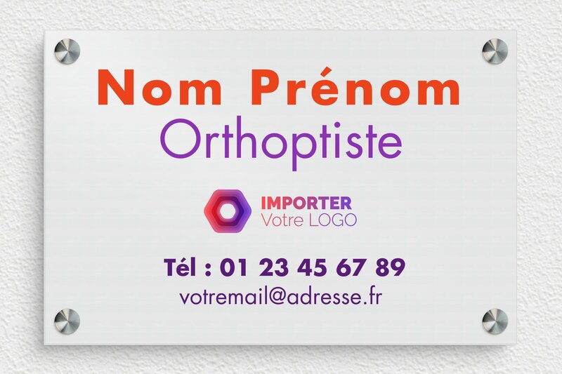 Plaque Orthoptiste - Aluminium - 300 x 200 mm - brosse - screws-spacer - plaquepro-job-orthoptiste-quadri-003-3