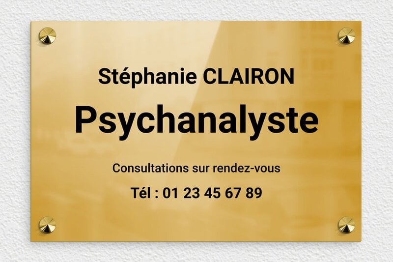 Plaque professionnelle psychanalyste - Laiton - 300 x 200 mm - poli - screws-caps - plaquepro-job-psychanalyste-004-4