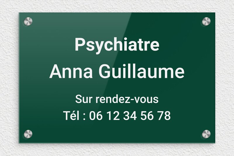 Plaque psychiatre - Plexiglass - 300 x 200 mm - vert-blanc - screws-caps - plaquepro-job-psychiatre-001-4