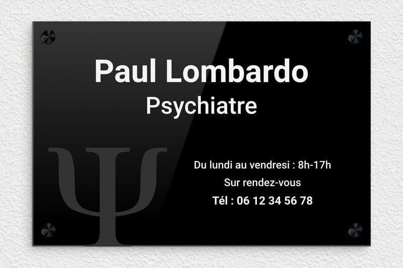 Plaque psychiatre - Plexiglass - 300 x 200 mm - custom - screws-caps - plaquepro-job-psychiatre-003-1