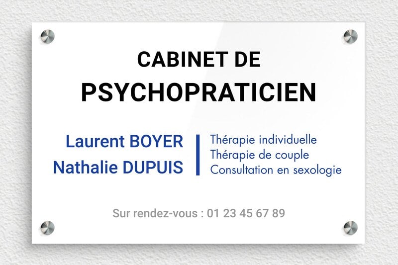 Plaque professionnelle psychopraticien - Plexiglass - 300 x 200 mm - custom - screws-spacer - plaquepro-job-psychopraticien-003-1