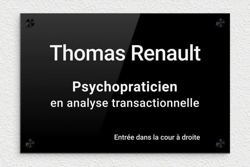 Plaque professionnelle psychomotricien - Plexiglass - 300 x 200 mm - noir-blanc - screws-caps - plaquepro-job-psychopraticien-003-4
