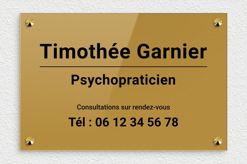 Plaque professionnelle psychopraticien - Plexiglass - 300 x 200 mm - or-fonce-noir - screws-caps - plaquepro-job-psychopraticien-005-4
