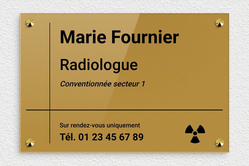  Plaque cabinet radiologie - Plexiglass - 300 x 200 mm - or-fonce-noir - screws-caps - plaquepro-job-radiologue-002-4