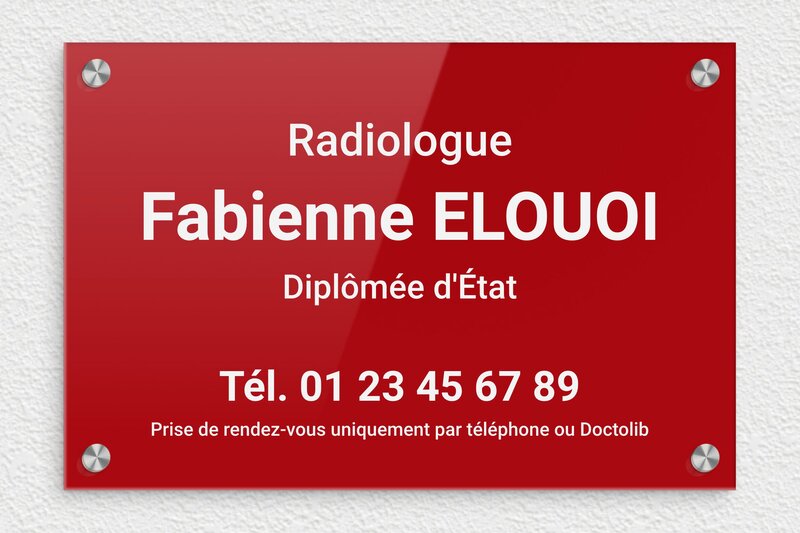  Plaque cabinet radiologie - Plexiglass - 300 x 200 mm - rouge-blanc - screws-caps - plaquepro-job-radiologue-008-4