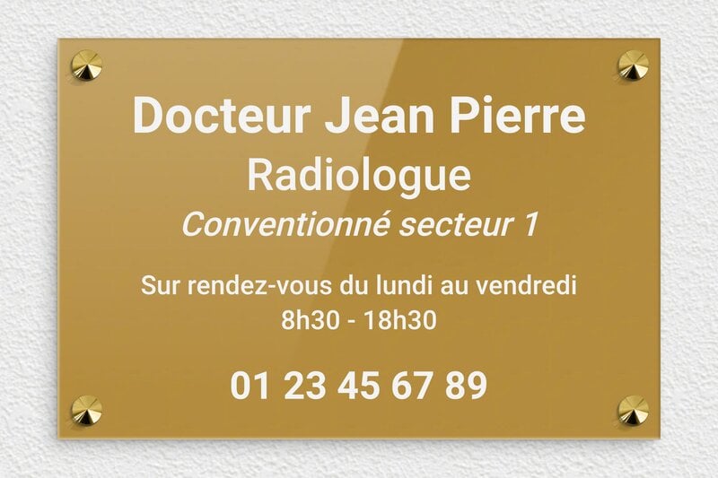  Plaque cabinet radiologie - Plexiglass - 300 x 200 mm - or-fonce-blanc - screws-caps - plaquepro-job-radiologue-4