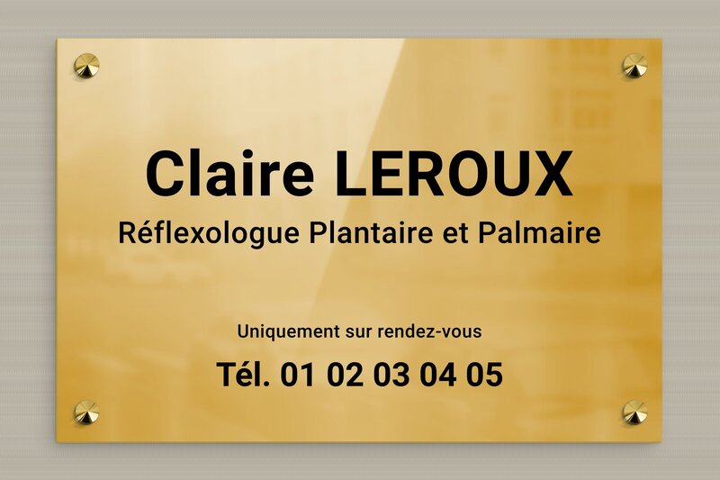 Plaque Réflexologue - Laiton - 300 x 200 mm - poli - screws-caps - plaquepro-job-reflexologue-004-0