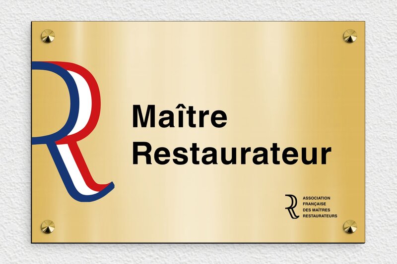 Signalétique restaurant - PVC - 300 x 200 mm - or-brosse-noir - screws-caps - plaquepro-job-restaurate2ur-002-0