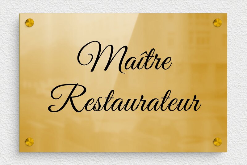 Plaque Maître Restaurateur - Laiton - 300 x 200 mm - poli - screws-spacer - plaquepro-job-restaurateur-002-0
