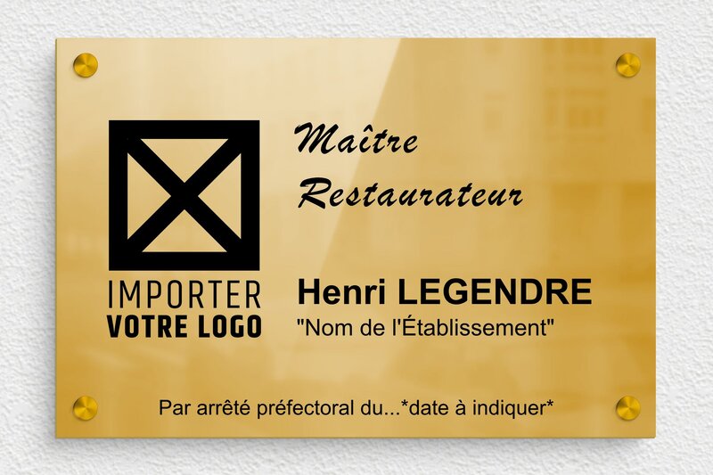 Plaque Maître Restaurateur - Laiton - 300 x 200 mm - poli - screws-spacer - plaquepro-job-restaurateur-003-0