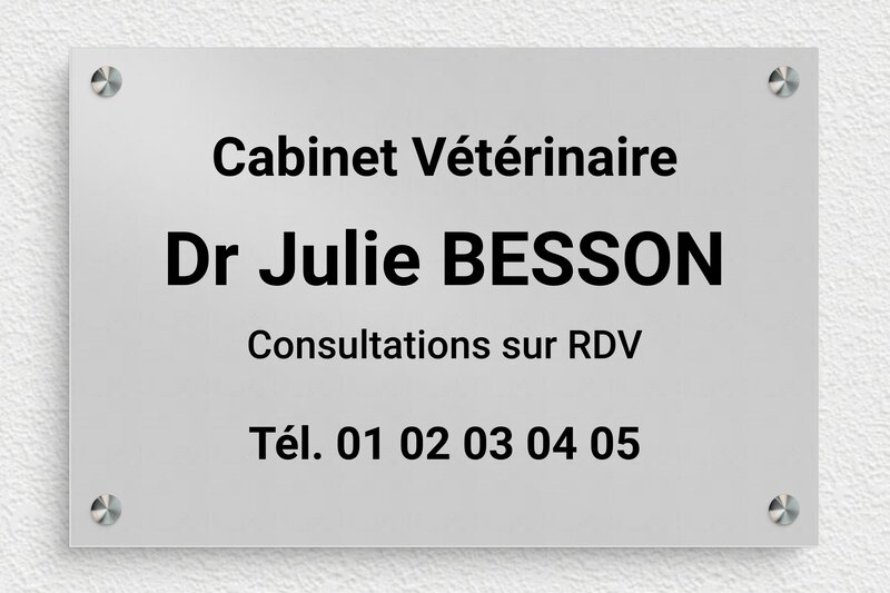 Plaque vétérinaire - Aluminium - 300 x 200 mm - anodise - screws-spacer - plaquepro-job-veterinaire-001-1