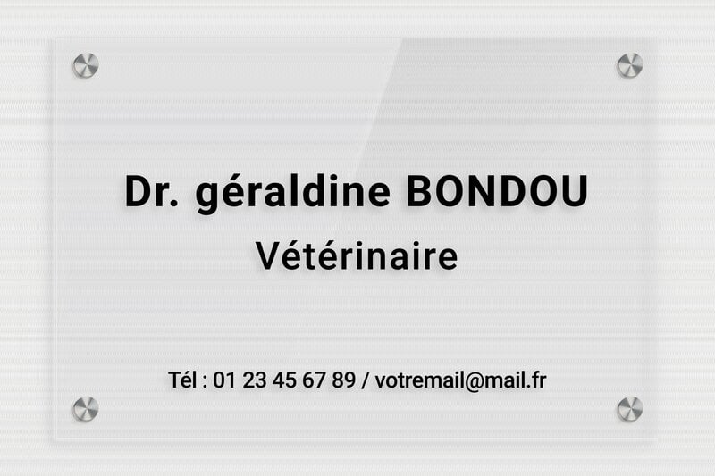 Plaque vétérinaire - Plexiglass Transparent - 300 x 200 mm - transparent - screws-caps - plaquepro-job-veterinaire-002-4