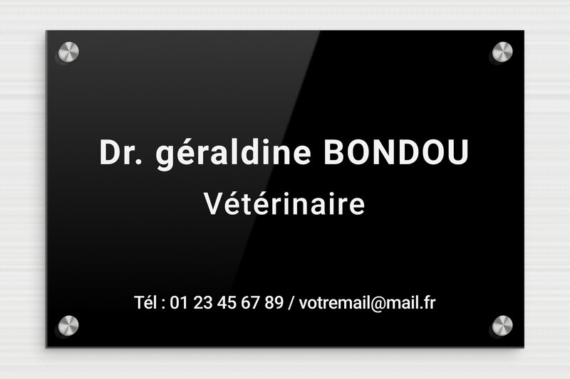 Plaque vétérinaire - Plexiglass - 300 x 200 mm - noir-blanc - screws-caps - plaquepro-job-veterinaire-003-1