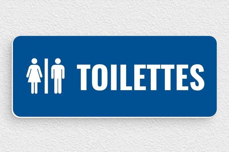 Signalétique intérieure - Plaque toilettes - 150 x 60 mm - PVC - bleu-blanc - glue - pp-piece-003-0