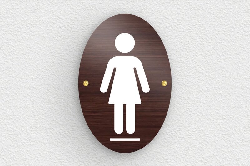 Panneau pour sanitaires - Plaque ovale toilette femme - 100 x 150 mm - PVC - noyer-blanc - screws - pp-toilette-001-4