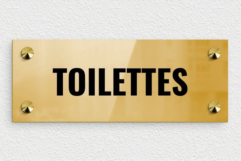 Plaque de porte WC - Toilettes et salle de bains - Laiton - 210 x 80 mm - poli - screws-caps - pp-toilette-004-4