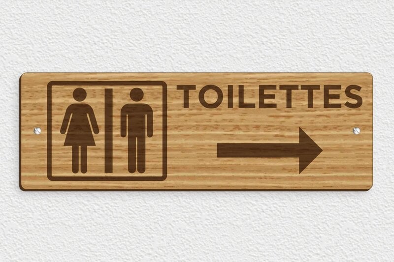 Plaque de porte WC - Toilettes et salle de bains - Plaque toilettes avec flèche - 300 x 100 mm - Bois - chene - screws - pp-toilette-006-4