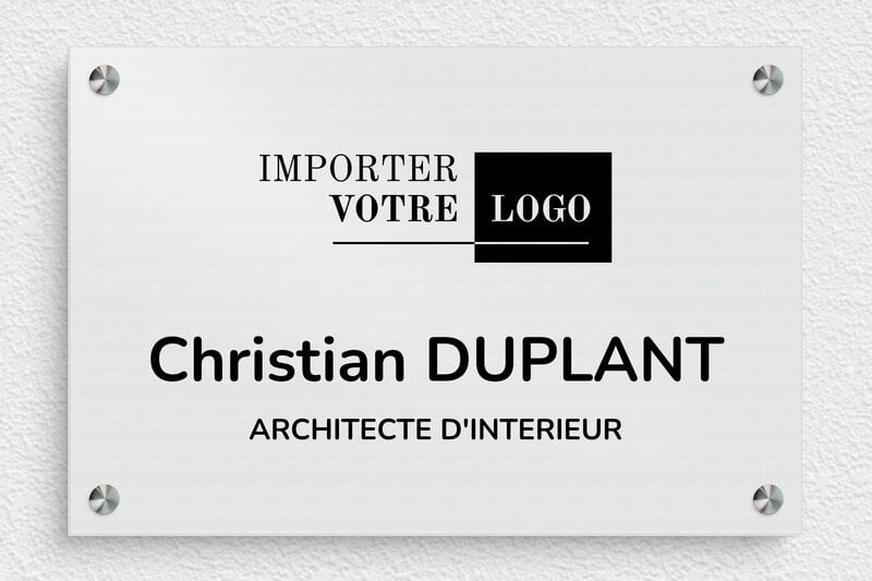 Plaque professionnelle avec logo - Aluminium - 300 x 200 mm - brosse - screws-spacer - ppro-architecte-001-1