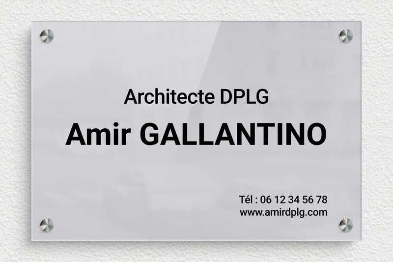 Plaque architecte - Plexiglass - 300 x 200 mm - miroir-argent-noir - screws-spacer - ppro-architecte-004-4