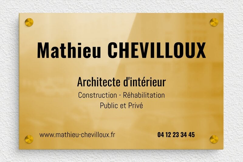 Plaque architecte - Laiton - 300 x 200 mm - poli - screws-spacer - ppro-architecte-005-1