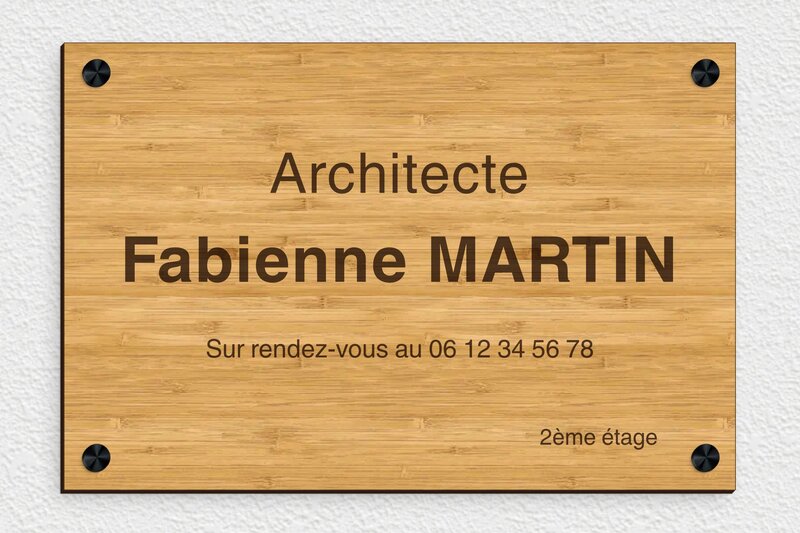 Plaque professionnelle en bois - Bois - 300 x 200 mm - bambou - screws-caps - ppro-architecte-006-142