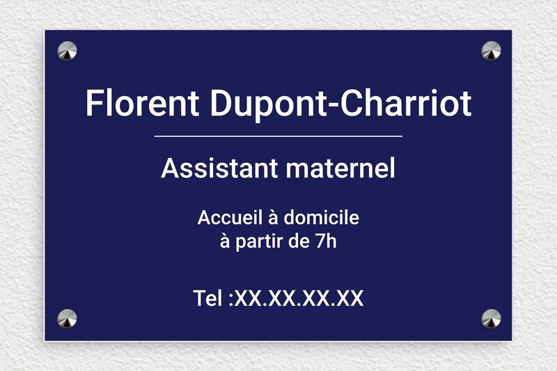Plaque Assistante maternelle - PVC - 300 x 200 mm - bleu-marine-blanc - screws-caps - ppro-assistante-mat-003-2