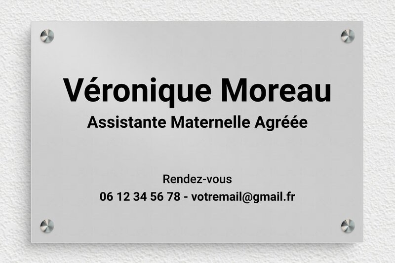 Plaque Assistante maternelle - Aluminium - 300 x 200 mm - anodise - screws-spacer - ppro-assistantematernelle-004-1