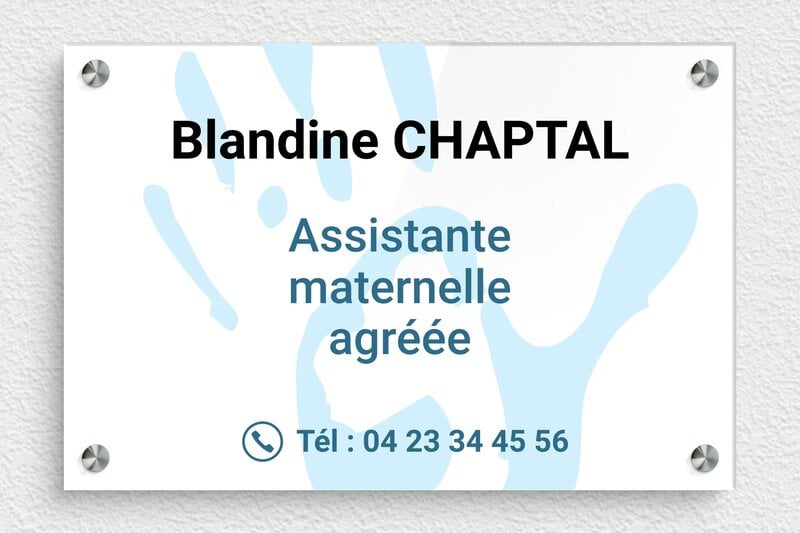 Plaque Assistante maternelle - Plexiglass - 300 x 200 mm - custom - screws-spacer - ppro-assistmaternelle-007-1