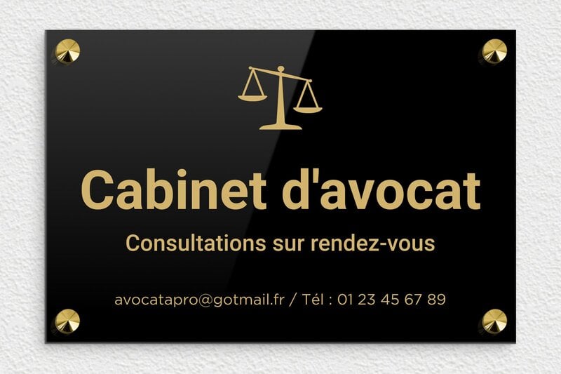 Plaque avocat - Plexiglass - 300 x 200 mm - noir-or - screws-caps - ppro-avocat-001-4
