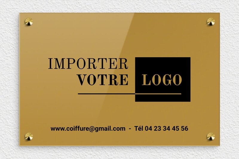 Plaque Coiffeur - Plexiglass - 300 x 200 mm - or-fonce-noir - screws-caps - ppro-coiffeur-002-1