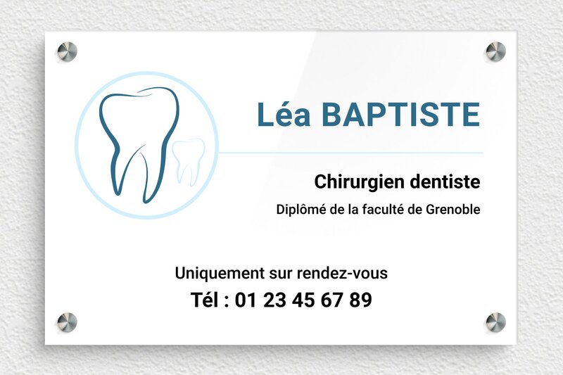 Plaque dentiste - Plaque professionnelle pour chirurgien-dentiste - Plexiglass - 300 x 200 mm - custom - screws-spacer - ppro-dentiste-001-4